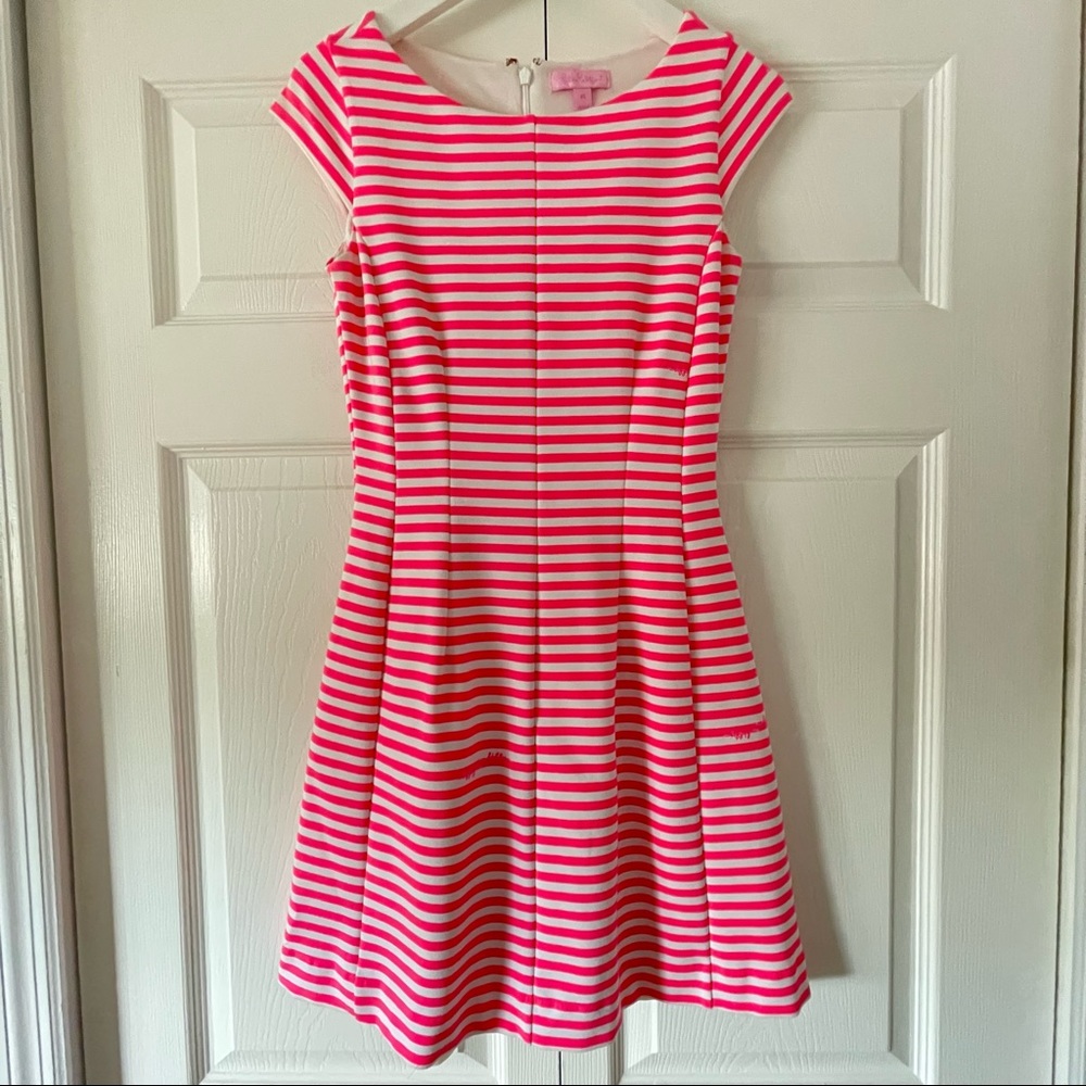 Lilly Pulitzer Hot Pink and White Striped A Line Dress